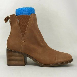 Toms Womens Esme Brown Leather Chelsea Boots Block Heel Cap Toe Size 8.5